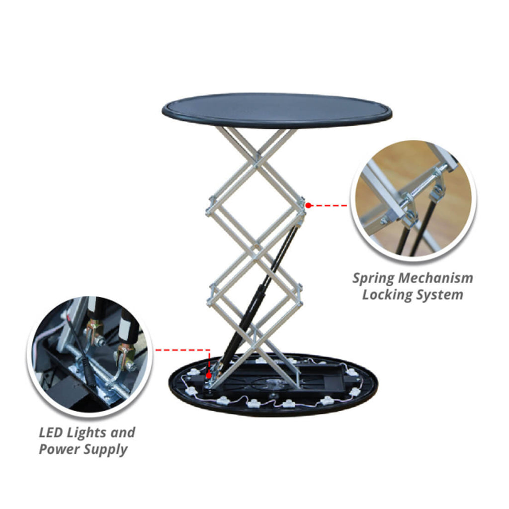 Oval Hydraulic Pop Up Trade Show Table Counter To Podium with Led Lights