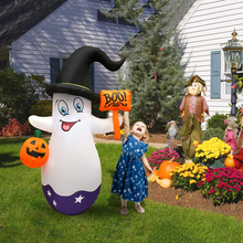 5ft Halloween Inflatables LED Lighted White Ghost with Pumpkin Lantern & Hammer