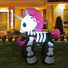 6FT Height Halloween Inflatables Outdoor Skeleton Unicorn, Blow Up Yard Decoration Clearance with LED Lights Built-in for Holiday