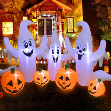8FT Long Halloween Inflatable Pumpkin & Ghost,Blow Up Inflatables with LED Lights
