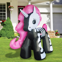 6FT Height Halloween Inflatables Outdoor Skeleton Unicorn, Blow Up Yard Decoration Clearance with LED Lights Built-in for Holiday